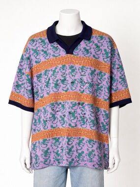 Pleasures Oversized Knit Polo XXL Abstract Graphic Cotton Knit Shirt